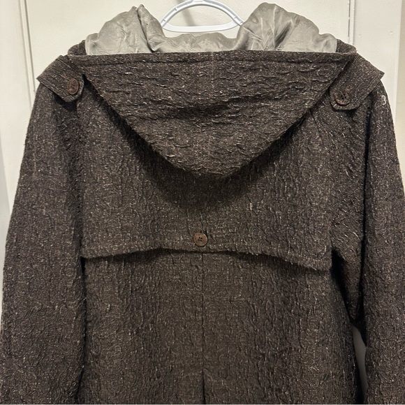 CLASS ROBERTO CAVALLI Womens Hooded Car Utility Coat Crinkled Wool Brown Gray 8 - Picture 7 of 15